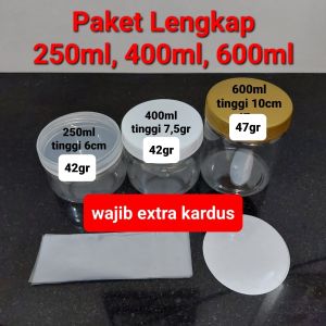 Harga 10set PAKET LENGKAP Toples SILINDER 200ml 250ml 400ml 600ml + Segel Alu 87mm + Segel PVC 9cm