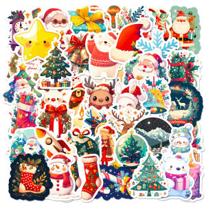 50pcs Merry Christmas and Happy New Year stickers Non-repetitive cartoon cute characters and animals Christmas decorative