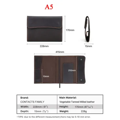 CONTACTS FAMILY Genuine Leather A5 B5 Notebook Cover Vintage Business Book Holder with Flap