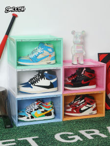 AJ Macaron Shoe Box Storage Box Transparent Acrylic Dustproof Side Open Sneakers Anti-Oxidation Shoes Artifact Hard Plastic