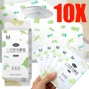 10Pcs Disposable Printed Toilet Seat Cover Sheets / Thickened Large Size Travel Toilet Seat Pads / Self-Adhesive Portable Sanitary Seat Protectors / Hygienic Bathroom Supplies for Business Trips Camping and Public Restrooms