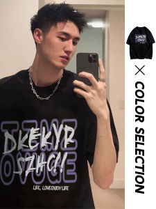 เสื้อยืดคอกลมแขนสั้นผ้าฝ้ายแท้สีดำ American Style แฟชั่นสำหรับผู้ชาย ทรงหลวม ระบายอากาศได้ดี ทรงปกติ เสื้อผ้าลำลอง