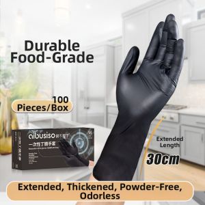 DINGQING | Food-Grade Long Black Thick Disposable Gloves for Kitchen Cooking and Baking