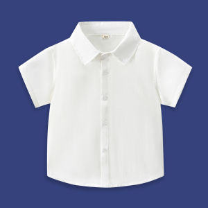 Boys Summer Short Sleeve Shirt Baby Pure Color Open Cardigan Casual Loose Cartoon Top Breathable Cotton Childrens Clothing