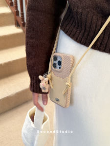 Original Korean Style Leather Phone Case for  15Pro Max 16Pro 17Pro 14Pro Cute Girl Crossbody Hanging Rope Card Insertable Protective Cover