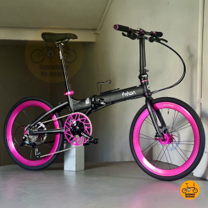 👛 Fnhon Blast 22 Inch Matte Black Hot Pink Folding Bike With Shimano 9 Gears Litepro Upgrades Compact MRT Friendly