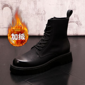 รองเท้าบูทมาร์ตินผู้ชาย ทรงสั้น ส้นหนา ทรงบูทฤดูหนาว ทรงบูทแฟชั่น รองเท้าบูทแบบสวมสำหรับฤดูใบไม้ผลิและฤดูใบไม้ร่วง