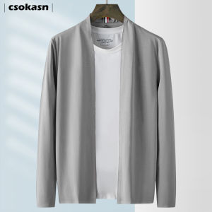 Ice Silk Mens Summer Thin Casual Air Conditioning Shirt Breathable Relaxing Loose Regular Length Sleeve Long Outerwear Coat