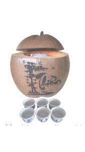 Bộ bình ủ trà trái dừa khắc chữ "Thiền" / Bình trà 04 - 09 lít / Giữ ấm 3 - 6 giờ / Sản phẩm sản xuất thủ công trứ danh xứ dừa Bến Tre