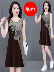 ชุดเดรสยาวแขนกุดพิมพ์ลายระบายคอวีแขนกุดฤดูร้อน 2025 ชุดเดรสยาวปานกลางทรงเอสำหรับผู้หญิง