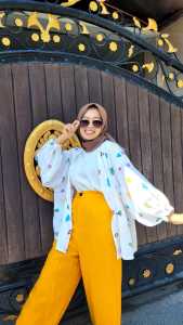 Outer Kiyowo Kimono Korean Cardigan Style Lengan Balon Motif Rainbow Terbaru Viral Katun Rayon Kekinian Terbaru
