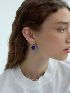 Deep Sapphire Semi-Natural Stone Hoops Earrings Womens Simple High-End Fashion Holiday Ear Jewelry round Beads Dangle Earrings