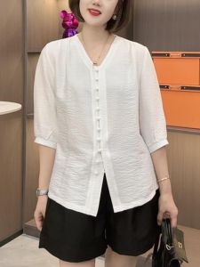 French Anti-Wrinkle White Shirt Womens Loose Thin V-Neck Open Cardigan Spring Summer New Fashion Elegant Korean Style Top