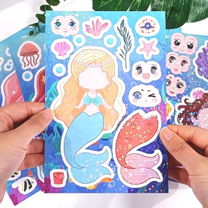 🔥HOT🔥8 Pcs Mermaids Stickers Make-A-Face Sticker Sheets Kids Party Favors Mix and Match Stickers with Mermaids for Parties Birthdays Classroom Activities & Crafts