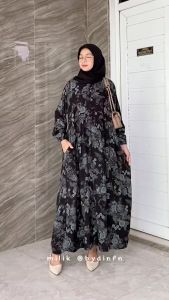 Midi Dress Rayon Motif Bunga Bahan Rayon Premium Busui Friendly Midi Dress Daily Terlaris