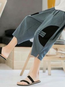 Linen Cotton Casual Shorts Mens Retro Patchwork Thin Loose Summer Fashion 7/8 Length Straight Leg Breathable Comfortable