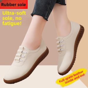 YANZU | Comfortable Lightweight Cowhide Soft Sole Mom Flats Slip On Shoes