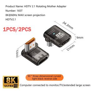 1pcs 2pcs 90Degree HDMI-compatible 2.1 Adapter 8K 60Hz Male to Female Connector HDMI-compatible Extender for HDTV PS4 PS5 Laptop
