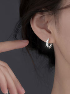 999 Silver Needle Silver Ear Studs Womens Fashion Jewelry Lightweight Luxury Geometric Pattern Hoops  Outlined