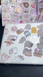 Bộ 100 sticker mèo PUSHEEN không trùng thỏ trắng dễ thường hình dán trang trí laptop xe máy