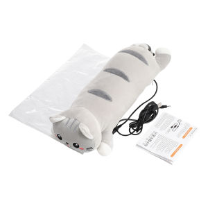 Afdeal | Cute Cat Plush Pillow USB Heated 5-Level Heating & 5 Timer Long Grey Sleeping Cats Leg Cushion for Back Neck Shoulder Warmth
