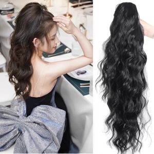 Long Hair Wig Womens Big Curl Tail Fake Hair Clip Natural Long Wave Braid High Ponytail Hair Extensions Human Hair Material