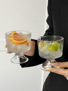 Nordic Style High Foot Glass Cup for Dessert Ice Cream Coffee Transparent Universal Round Shape Dining Utensils by Kl
