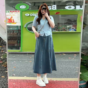 กระโปรงยีนส์ทรงเอเอวสูง กระโปรงทรงเอยาวปานกลางสำหรับผู้หญิงไซส์ใหญ่ ทรงหลวม สไตล์เกาหลี ฤดูใบไม้ผลิ ฤดูใบไม้ร่วง ฤดูหนาว