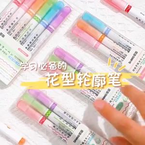 Curve Highlighter Pen Set Curve Shapes Dual Tip Pens Cute Pattern Colorful Curve Highlighter Pen Writing Markers