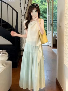 Karrar betsey | 2026 New Youthful Elegant Summer Dress Mint Green Two-piece Set