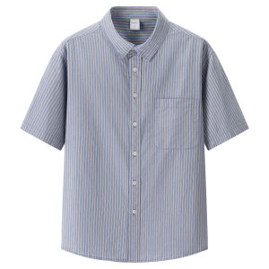 Summer New Arrival Thin Breathable Contrast Color Vertical Stripes Single Button Point Collar Short Sleeve Casual Shirt for Men