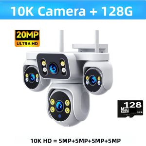 Camera IP WiFi 20MP 12X Zoom Quang Học 4 Ống Kính Giám Sát Video 10K Camera An Ninh Theo Dõi Tự Động Chống Nước Với Bốn Màn Hình
