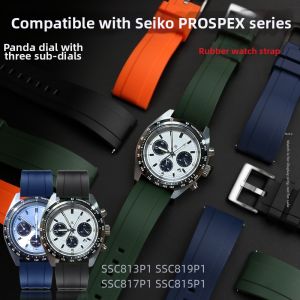 Prosus Prospect Series Panda Three Eyes Silicone Rubber Watchband Compatible with SSC813P1 SSC909P1 Medium Thickness Flat Interface