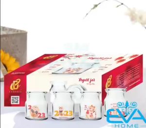 Hộp 12 Hũ Thuỷ Tinh Dùng Làm Yaourt  100ml In Hoạ Tiết Dễ Thương / Hũ Sữa Chua Thuỷ Tinh In Hình Hàng Việt Nam