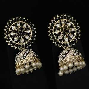 New Indian Style Medium Size Stone and Pearl Jhumka Earrings for Womens