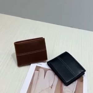 Bifold Mens Wallet Leather Stitches Decor Card Slot and Zipper For Coins Compartment Bifold Short Wallet