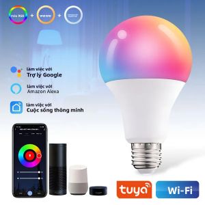 Tuya WiFi Thông Minh Bóng Đèn LED E27 10W RGB Điều Khiển Giọng Nói Có Thể Điều Chỉnh Độ Sáng Tương Thích Với Alexa Google Home Cho Gia Đình Tự Động Hóa 220V 110V