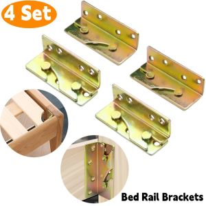 4 Sets Non-Mortise Heavy Duty Bed Rail Brackets Bed Frame Fasteners Hardware Fittings Wooden Furniture Hinges Fixing Connectors