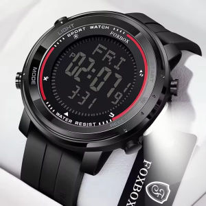 LIGE Sub Brand FOXBOX Fashion Men Watch Digital Movement LED Light 5Bar Waterproof Alarm Clock Quartz Watches + Box
