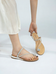 French Style Crystal Flat Womens Shoes Two-way Wearing