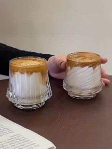 แก้วน้ำ แก้วใส่กาแฟ ลาเต้อาร์ต สีใส ใส่ได้ทั้งร้อนและเย็น แก้วทรงเตี้ย ใส่เครื่องดื่ม สไตล์คาเฟ่