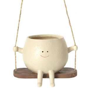 Chair/Swing Smile Face Planter Pot Resin Hanging Cute Head Planter Creative Rocking Succulent Flower Pot Garden Flower Container