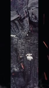 Jaket Jeans Denim Pria & Wanita - Sandwash Hitam Bordir Emblem