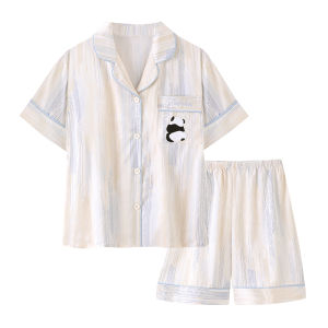 Miiow | Cat Person Childrens Summer Sleepwear Ice Silk Thin Short Sleeve Shorts Home Clothes Set For Girls Cute Cartoon Style