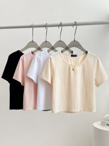 Short Sleeve Shoulder T-Shirt Womens Big Neckline White Short Silm High Waist Tops Summer Half Sleeve Small T-shirt