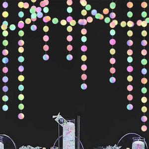 3.8M*2Sets Holographic Circle Shiny Garlands Iridescent Bubble Banner Hanging Streamer Shower Graduation Wedding Birthday Party