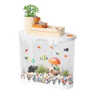 KUOTING | New Edition Small Desktop Eco-Aquarium with Integrated Filter and Oxygenator Transparent Round Fish Tank