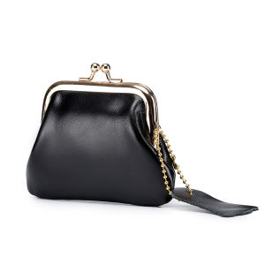 กระเป๋าใส่เหรียญแบบหนีบย้อนยุคขนาดกะทัดรัดสำหรับผู้หญิงกระเป๋ากระเป๋าขนาดเล็กขนาดเล็กที่เก็บเหรียญหนังวัวเคลือบแว็กซ์น้ำมันเสื้อยืดอเมริกันยุโรป