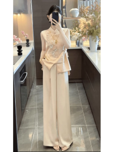 AXU | Summer New Chinese Style National Trend Cold Luxury Sensation Vest Set Pants Silk Surface Button Rectangular Universal Fit Fashion Ensemble