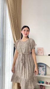 JESSIE Daster Serut Ruffle Busui Rayon Viscose Premium Midi Dress By Ademin Co